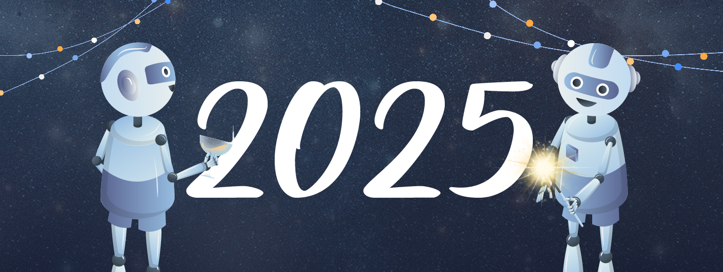 addmore-Roboter stoßen auf das neue Jahr 2025 an und zünden Wunderkerzen
